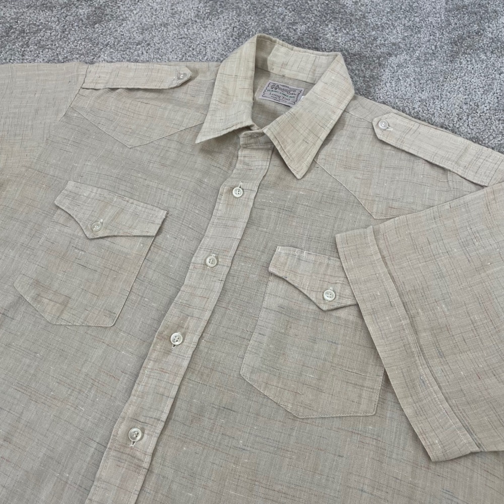 H Bar C Ranchwear Western Shirt Mens 17.5 Extra Large Slub Epaulets Tan Vintage